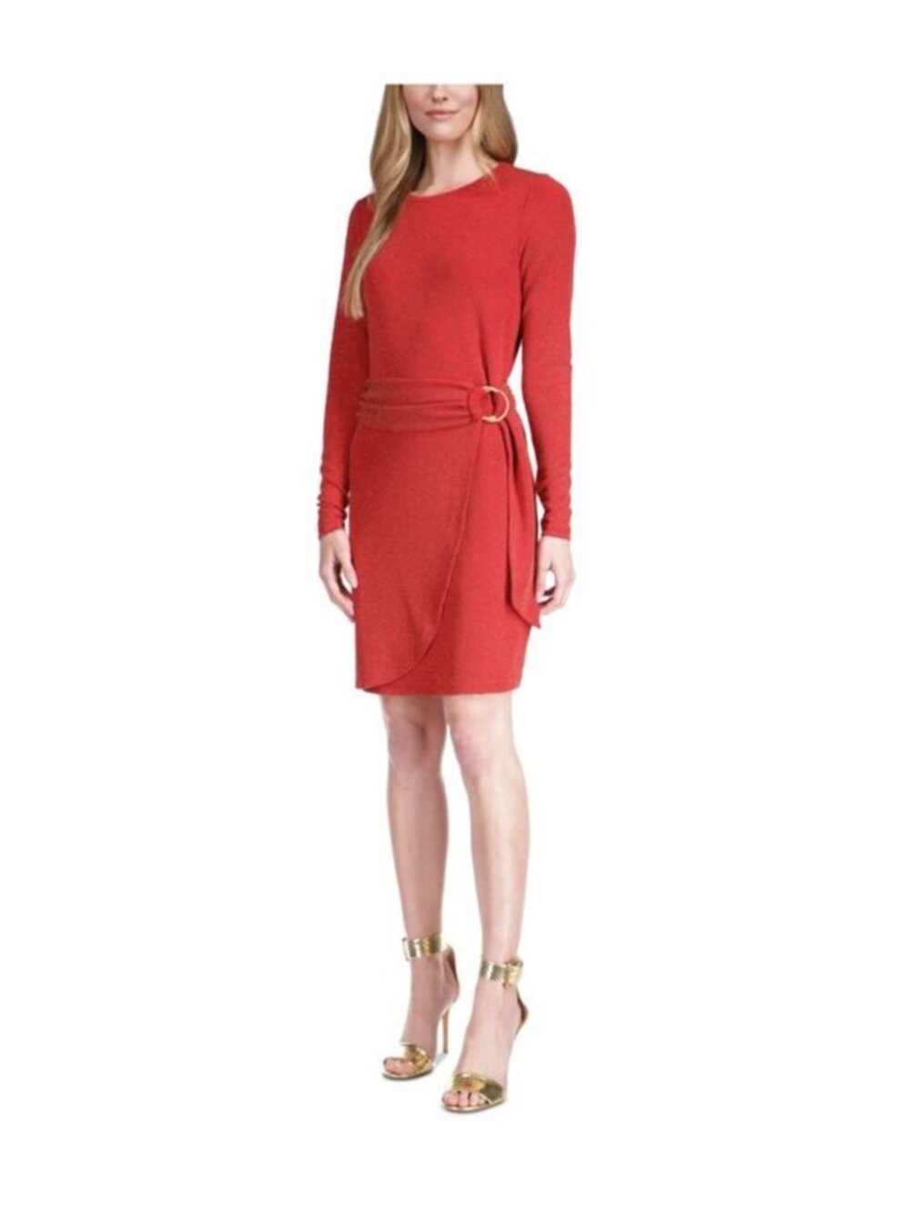 MICHAEL Michael Kors Crimson Metallic D-Ring Faux Wrap Dress Size L NWT